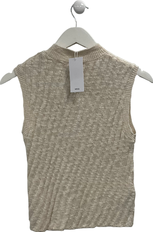 MANGO Cream Knitted Sleeveless Top UK M