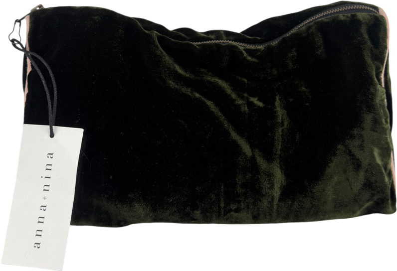 Anna + Nina Green Velour Love Makeup Pouch