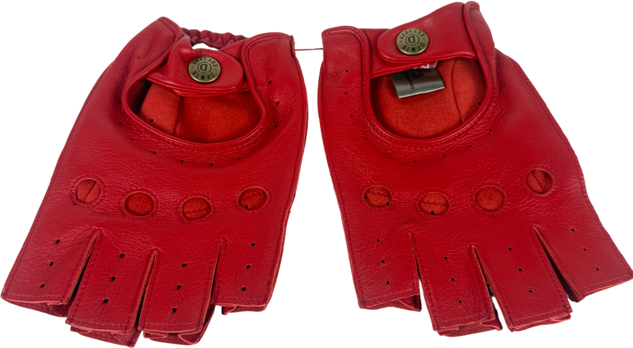 Dents Red Leather Fingerless Gloves UK M