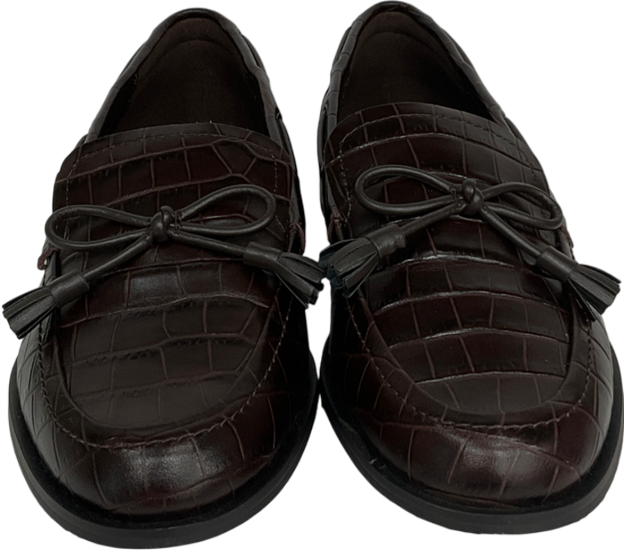 Tabitha Simmons X Next Chocolate Brown Croc Embossed Leather Bow Loafers UK 5 EU 38 👠