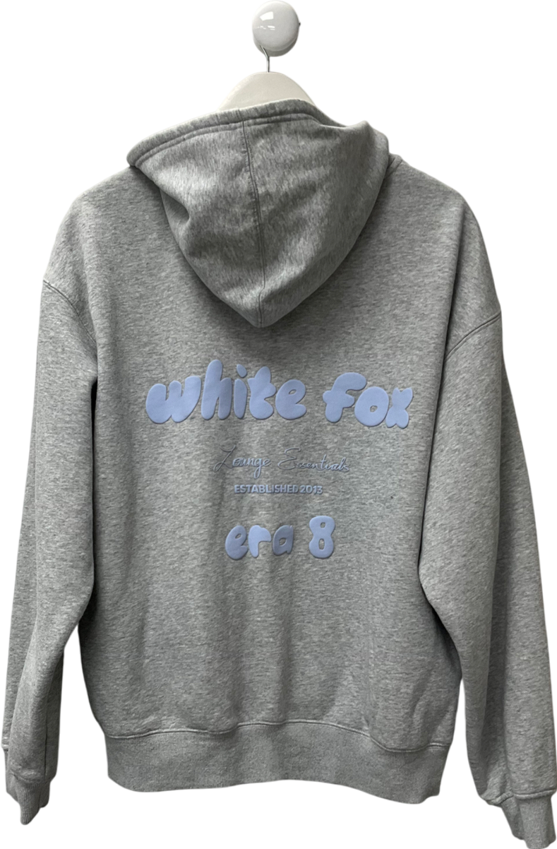 White Fox Grey Zip Front Hoodie UK M/L