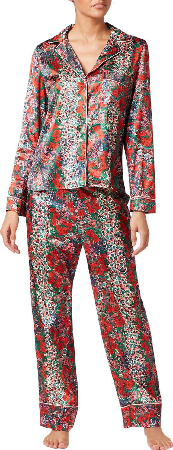 Selene Paradise Floral Print Satin Pyjama Set UK 28