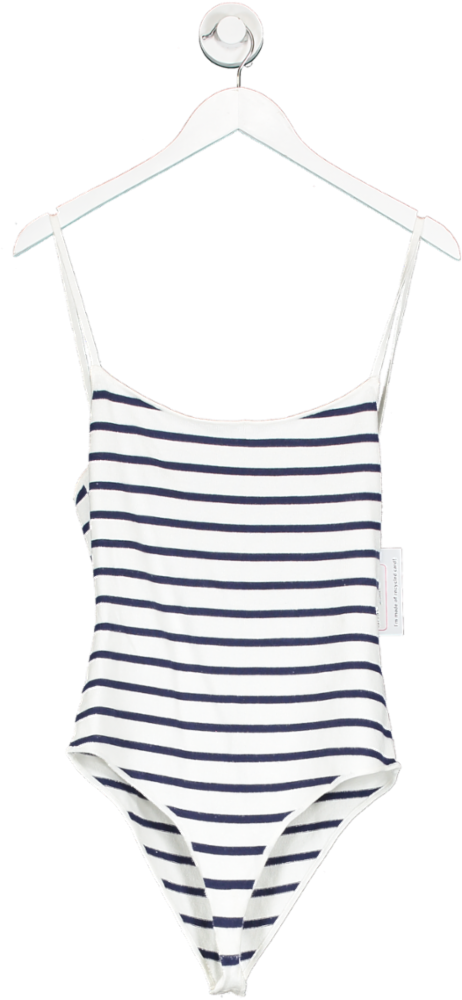 Musier Paris White Dido Striped Backless Knitted Bodysuit UK 12