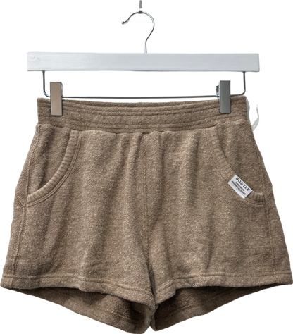 Bo + Tee Beige Terry Towelling Shorts In Mocha Brown UK XS