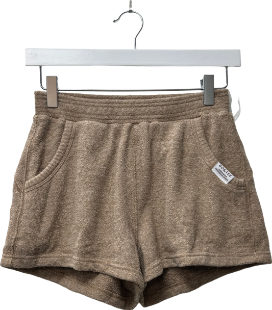 Bo + Tee Beige Terry Towelling Shorts In Mocha Brown UK XS