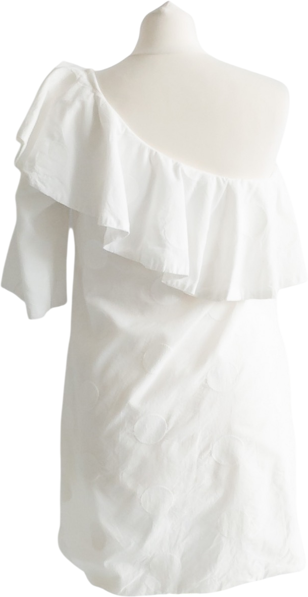 Paper London White Jacquard Polka Dot One Shoulder Mini Dress UK 12