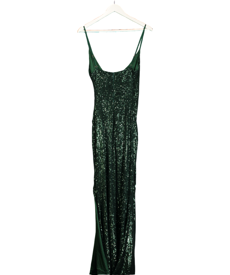 Club L Liora | Bottle Green Sequin Wrap Front Maxi Dress UK 10