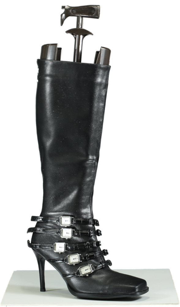 1XBlue Black Real Leather Knee High Watch Boots EU 40 UK 7
