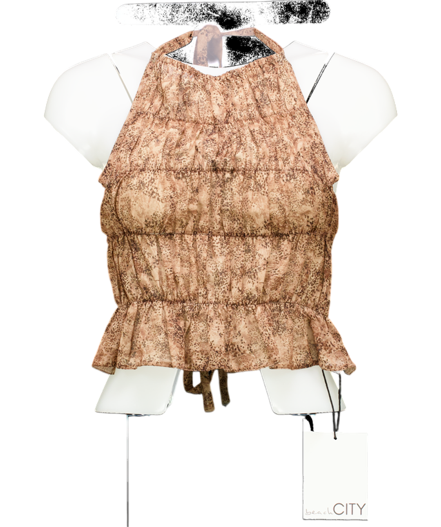 beach city Brown Textured Halter Neck Top UK S