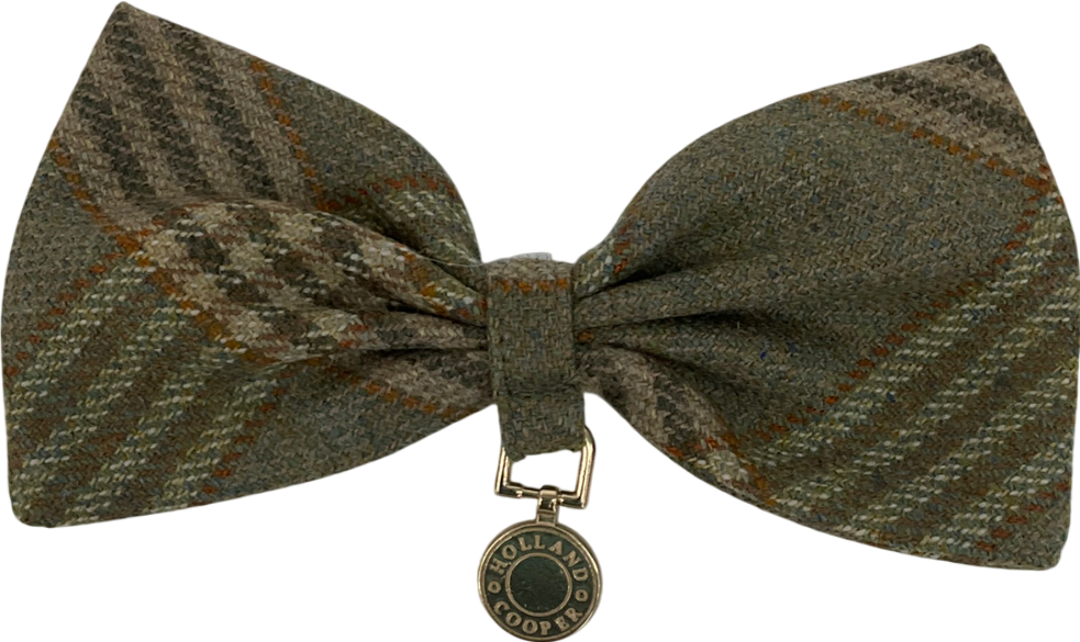 Holland Cooper Green Tweed Dog Collar Bow Tie One Size