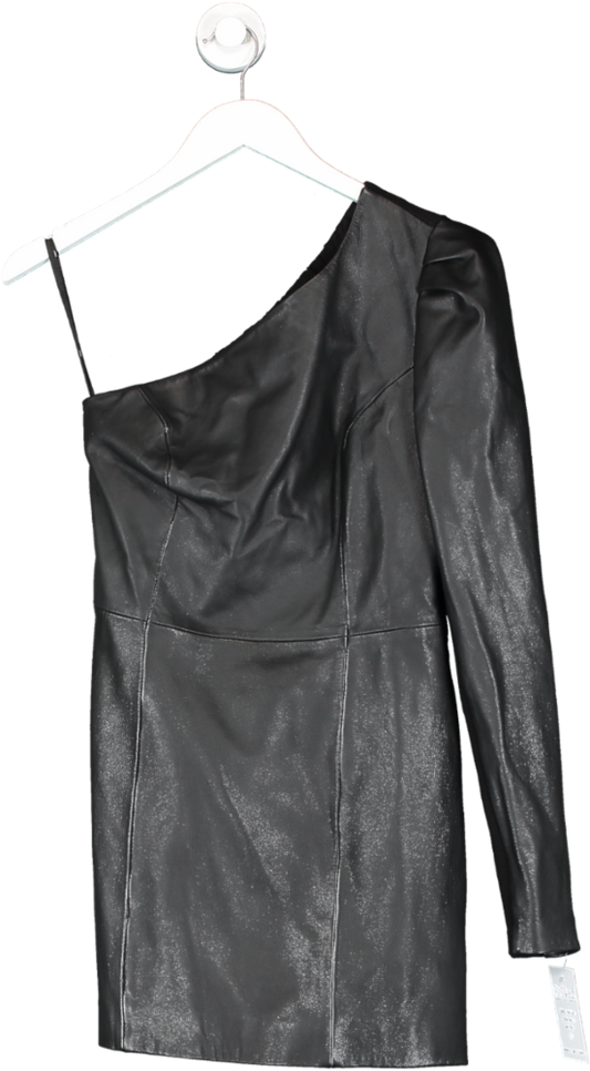 Parosh Black One Sleeve Leather Mini Dress UK S