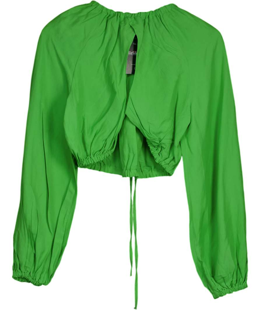 & Other Stories Green Voluminous Linen / Viscose Blend Open Back  Crop Top UK XS