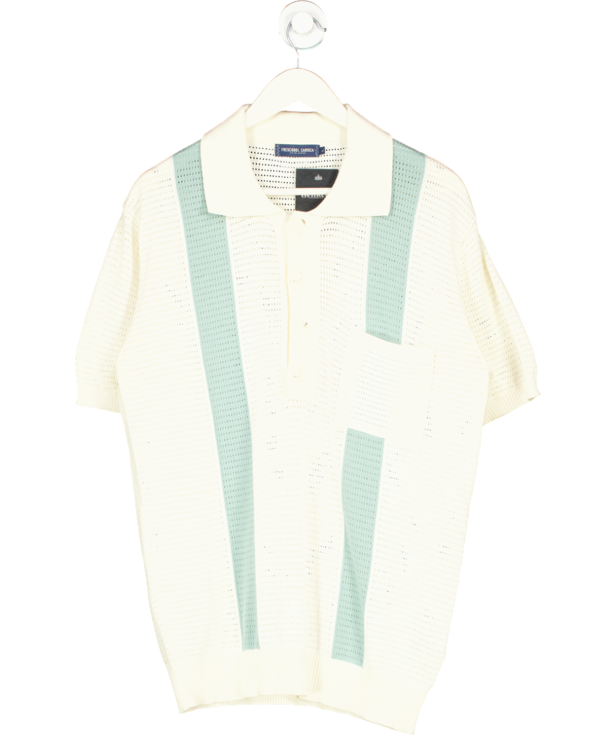 Frescobol Carioca Cream Clemente Stripe Crochet Polo Shirt UK L