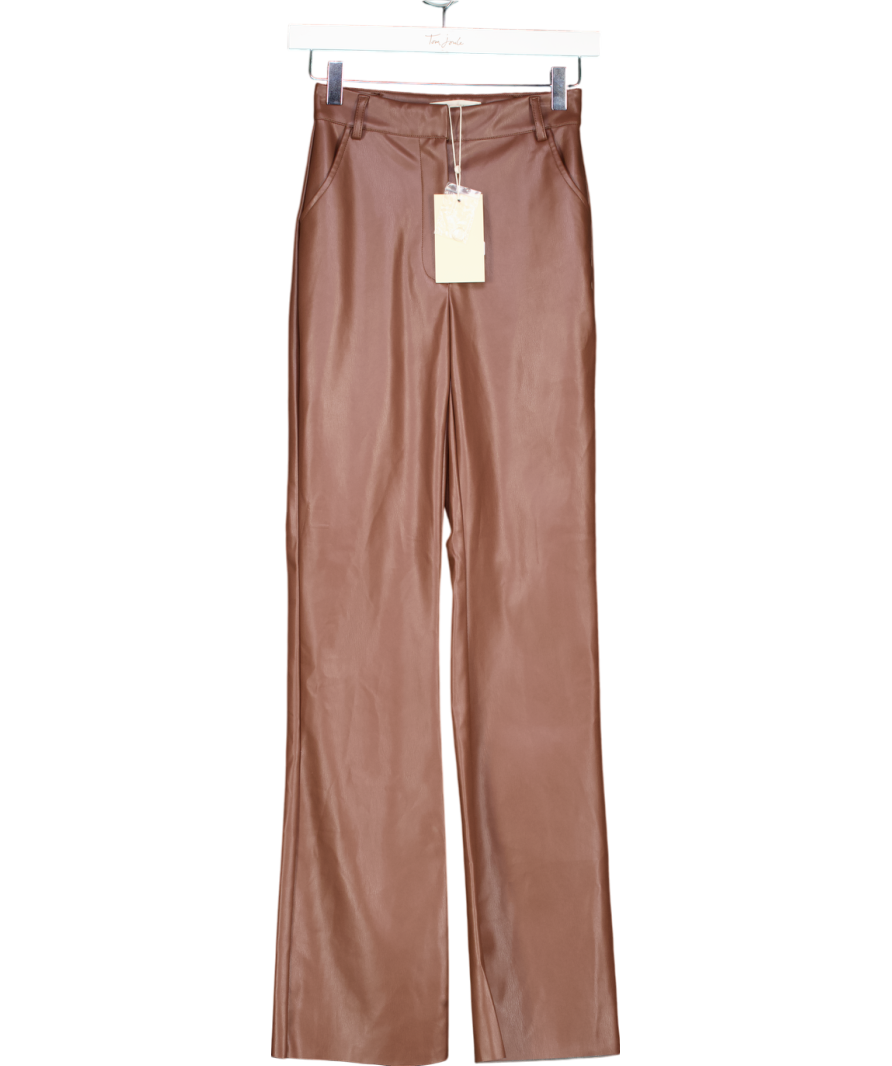 Meshki Brown Tyra Straight Leg Faux Leather Pants UK XS
