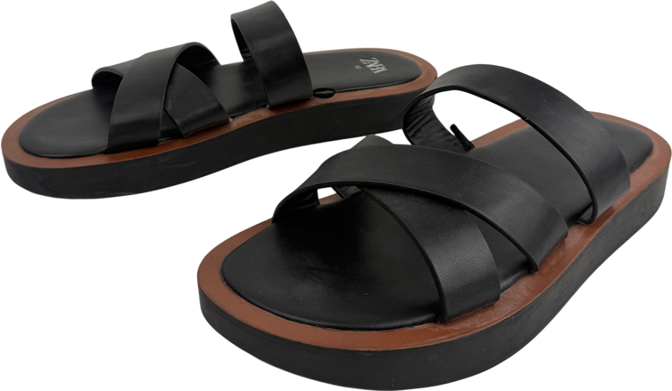 ZARA Black Flat Cross Cross Strap Sandals UK 8 EU 41 👠