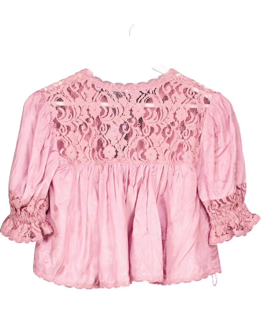 Free People Pink Lace Cropped Open Front Blouse UK XS