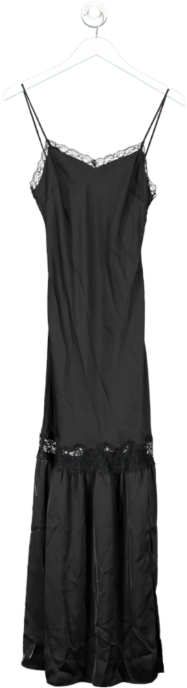 Black Lace Trimmed Satin Maxi Dress UK 6
