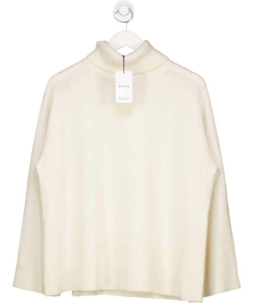 REISS Cream Relaxed Wool-cashmere Blend Roll Neck Jumper UK M