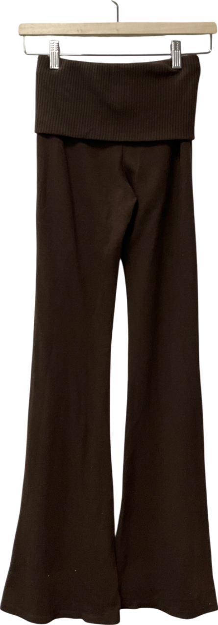 Bershka Brown Soft-touch Flared Trousers With Fold-over Waist UK XS