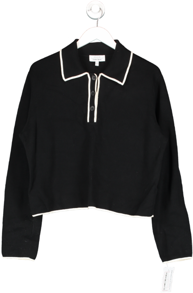 & Other Stories Black Long Sleeve Button Up Top, Cream Edging UK L