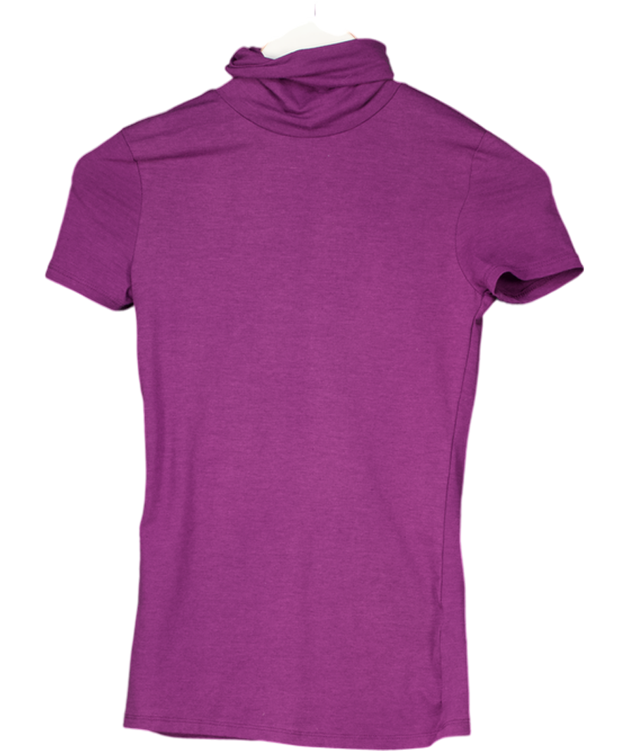 Pink Vanilla Purple Short Sleeved Turtle Neck Longline Top UK S