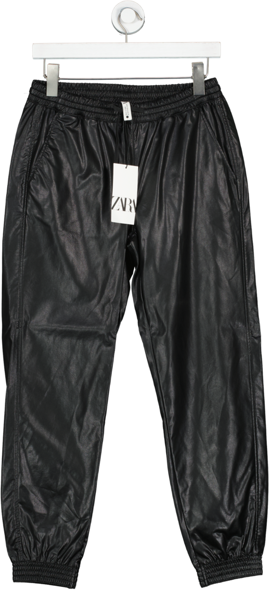 ZARA Black Faux Leather Joggers UK M