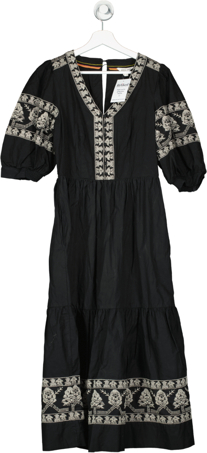 White Stuff Black Dulcie Embroidered Midi Dress UK 10
