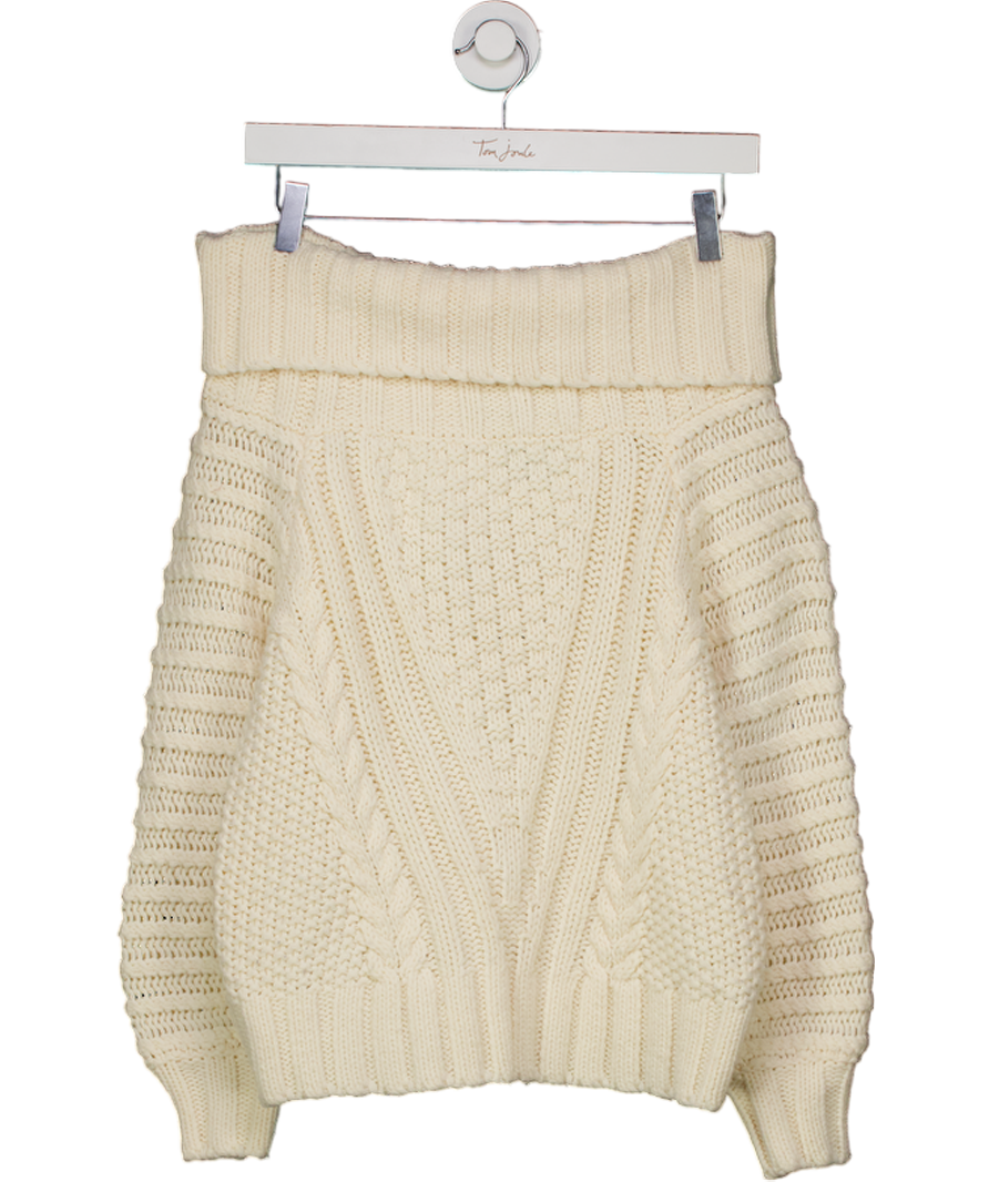 H&M Cream Bardot Cable Knit Jumper UK XS