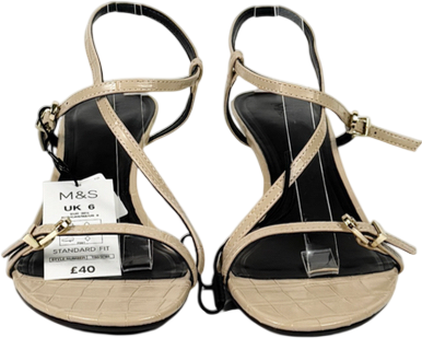 M&S Nude Buckle Strappy Kitten Heel Sandals UK 6 EU 39