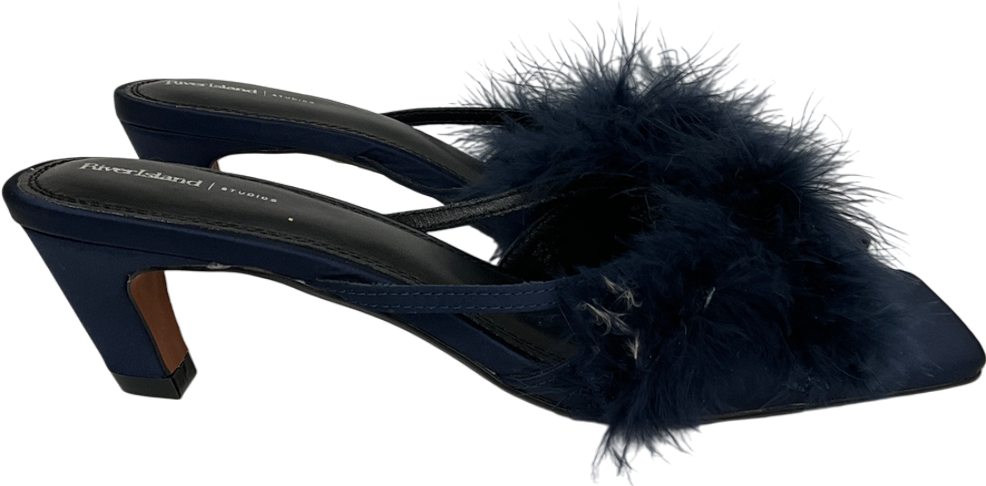 River Island Blue Feather Kitten Heel Mules UK 7 EU 40 👠