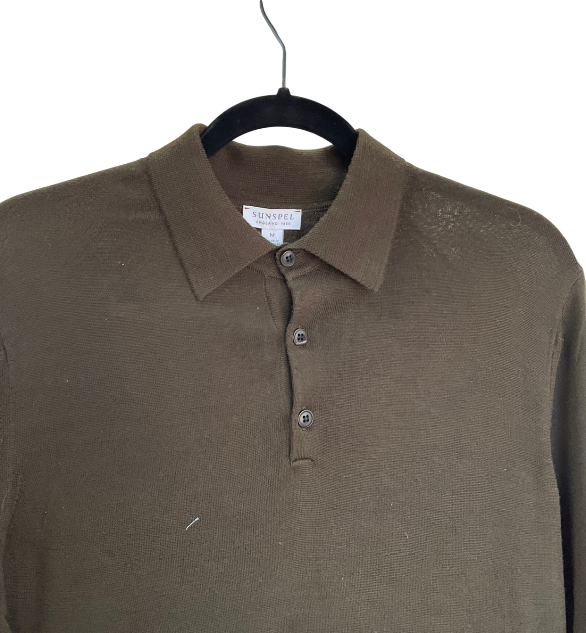 sunspel Green Long Sleeve Polo UK M