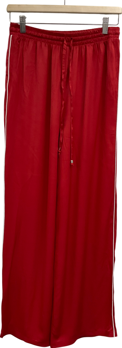 New Look Red Side Stripe Satin Wide Leg Trousers UK 10