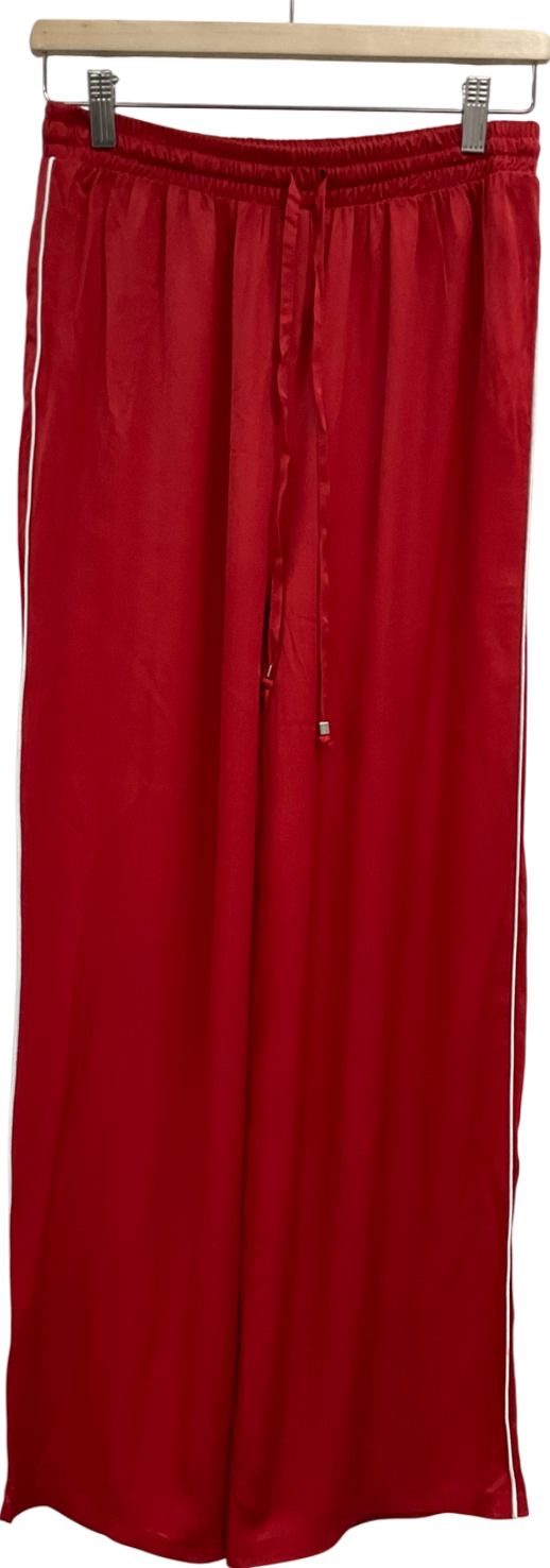 New Look Red Side Stripe Satin Wide Leg Trousers UK 10