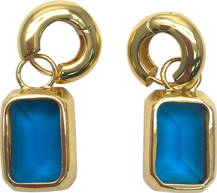 Metallic Gold & Blue Rhinestone Drop Earrings One Size