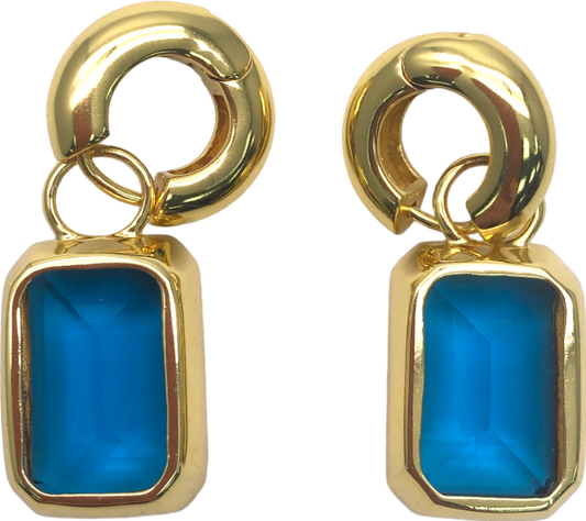 Metallic Gold & Blue Rhinestone Drop Earrings One Size