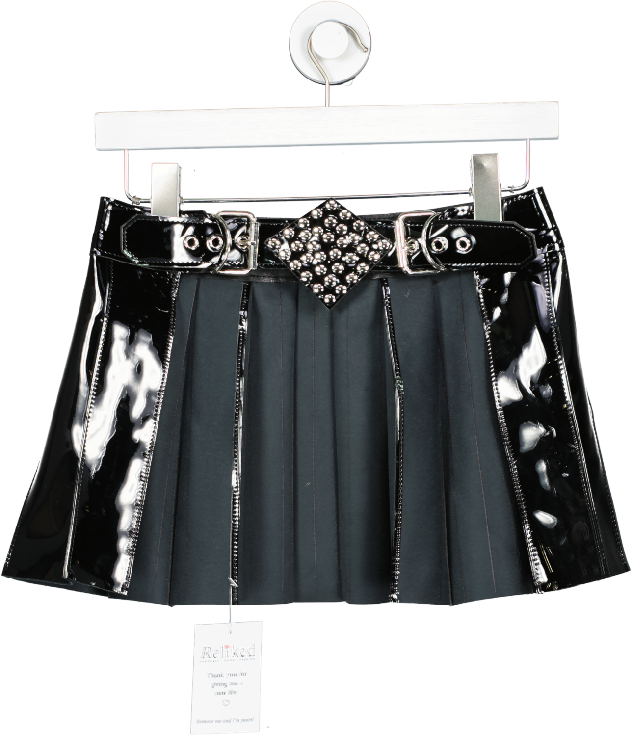 Black Open Front Pleated Mini Skirt UK XS