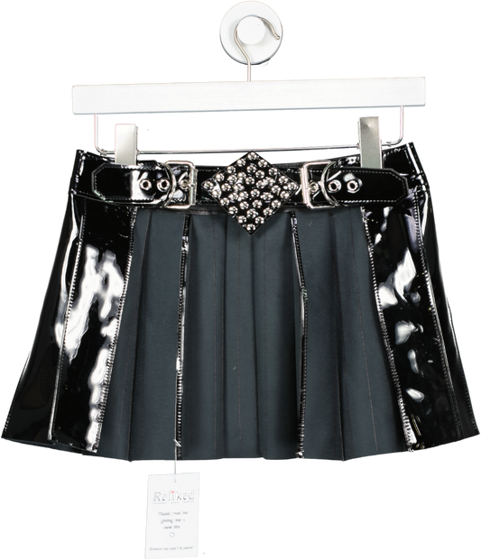 Black Open Front Pleated Mini Skirt UK XS