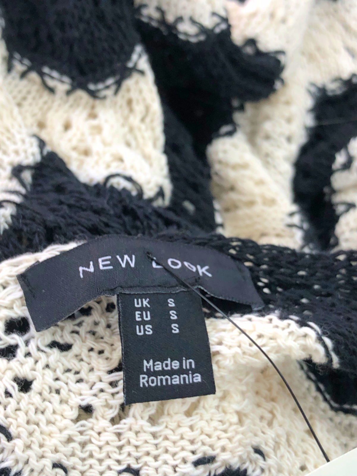 New Look Black/Cream Chevron Knit Dress UK S