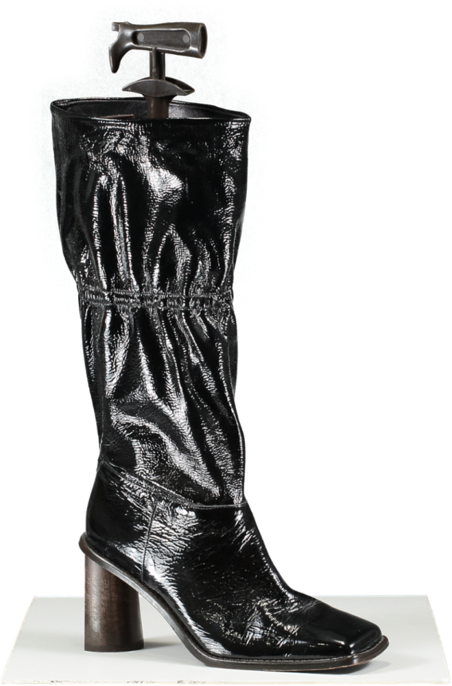 Regina Pyo Black Block Heel Patent Leather Boots UK 8 EU 41 👠
