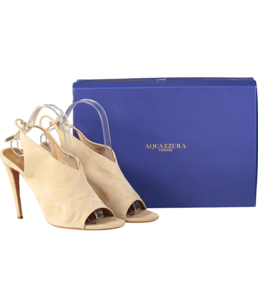 Aquazzura Ami Peep-toe High Heel Sandals In Beige Suede UK 8 EU 41