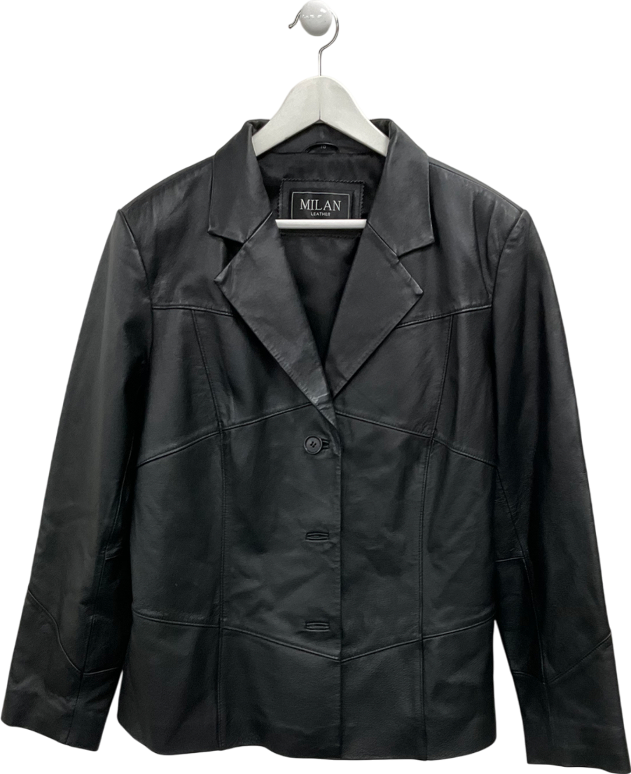 Milan Black Single Breasted Leather Jacket UK 18