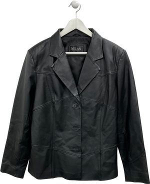 Milan Black Single Breasted Leather Jacket UK 18
