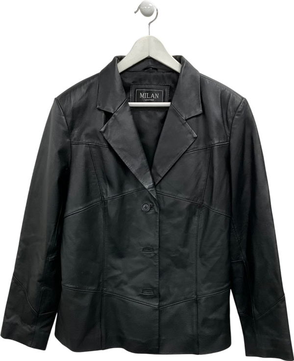 Milan Black Single Breasted Leather Jacket UK 18