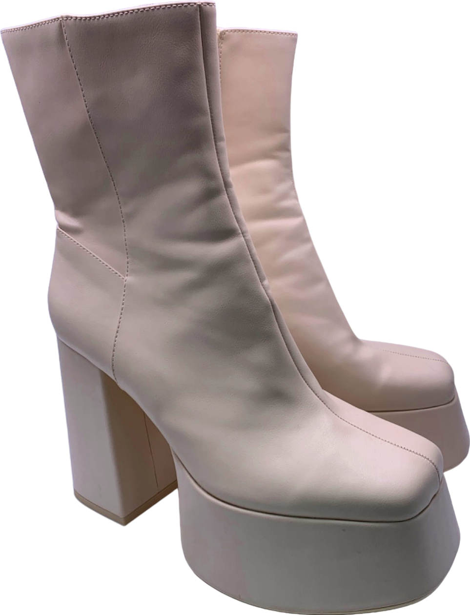 Bershka Beige Platform Block Heel Boots EU 41