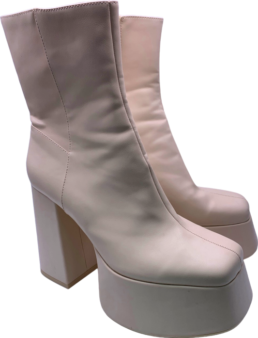 Bershka Beige Platform Block Heel Boots EU 41