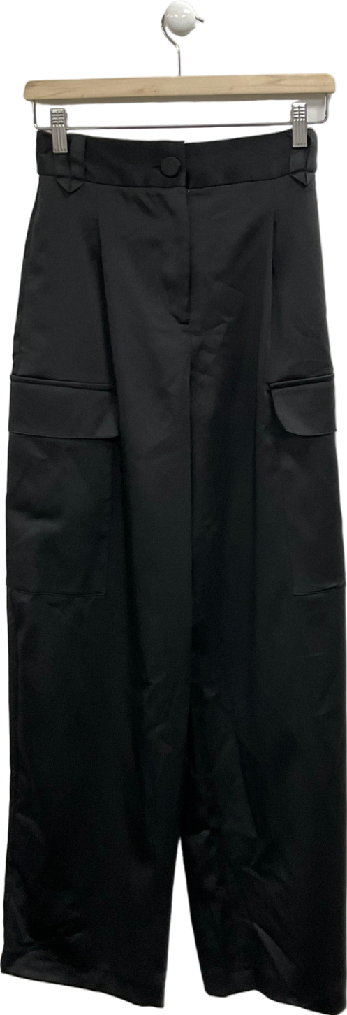 River Island Black Satin Cargo Trousers UK 6