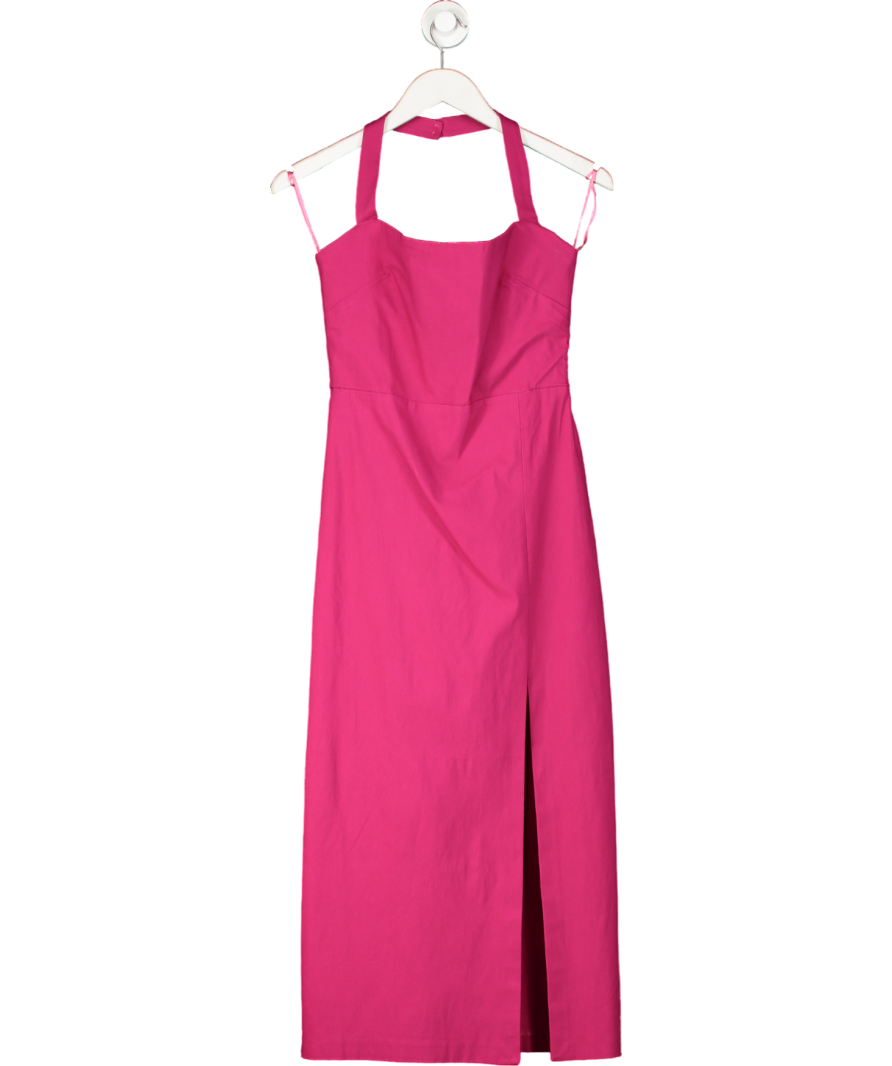 Vesper Pink Bengaline Halterneck Thigh Split Midaxi Dress UK 12