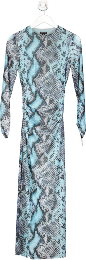 Karen Millen Blue Snake Print Mesh Jersey Maxi Dress UK XS