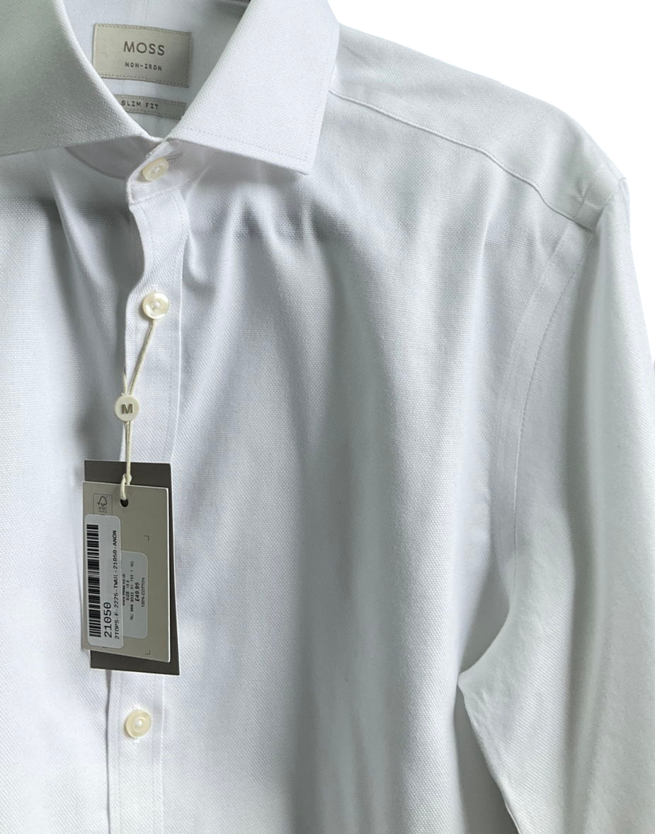 Moss Slim Fit White Concealed Placket Dress Shirt UK 42" CHEST