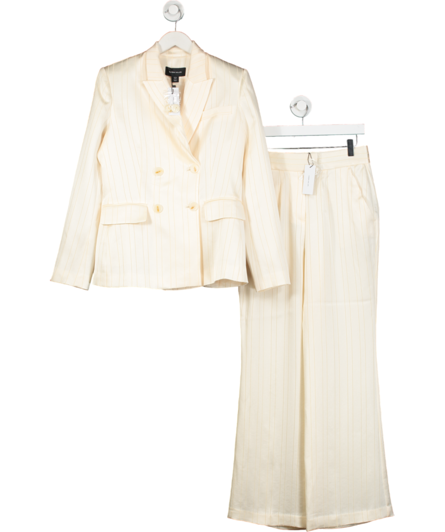 Karen Millen Cream Satin Stripe Tuxedo Blazer And Straight Leg Trousers UK S/M